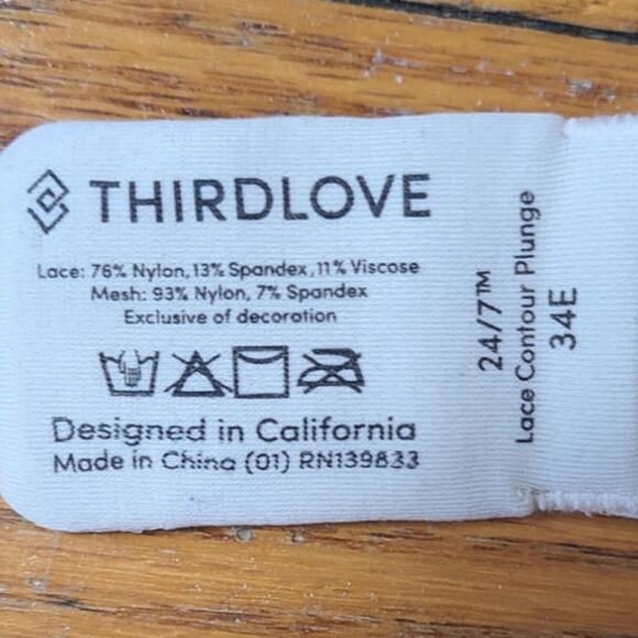 Thirdlove Lace Contour Plunge Ivory Tan Lace Push Up Bra- 34 E - Picture 3 of 3